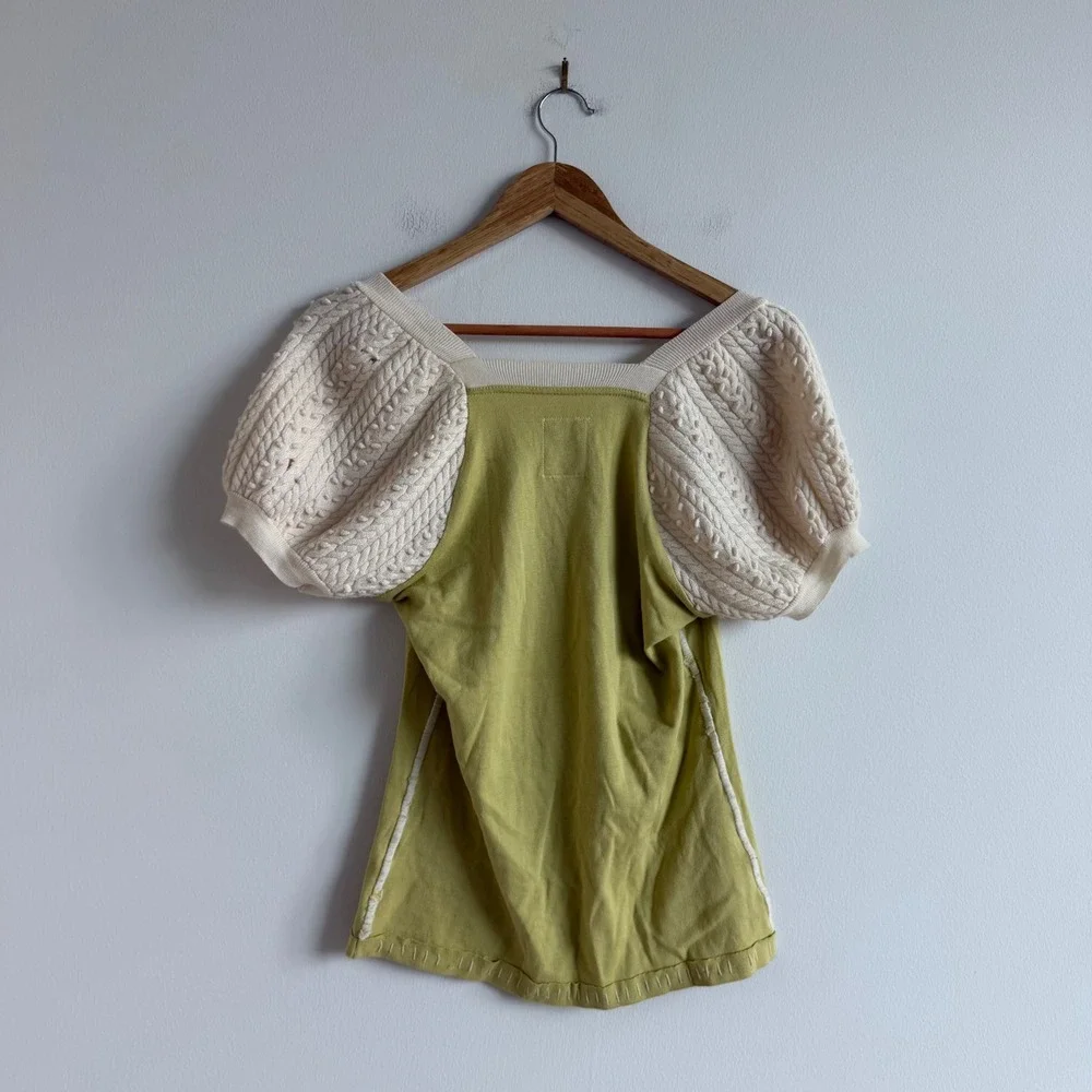 Anthropologie C. Keer Cotton and Wool Puff Sleeve T-Shirt Size Small